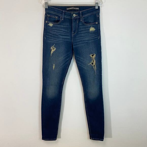 Express Legging Distressed Mid Rise Jeans - Picture 1 of 8